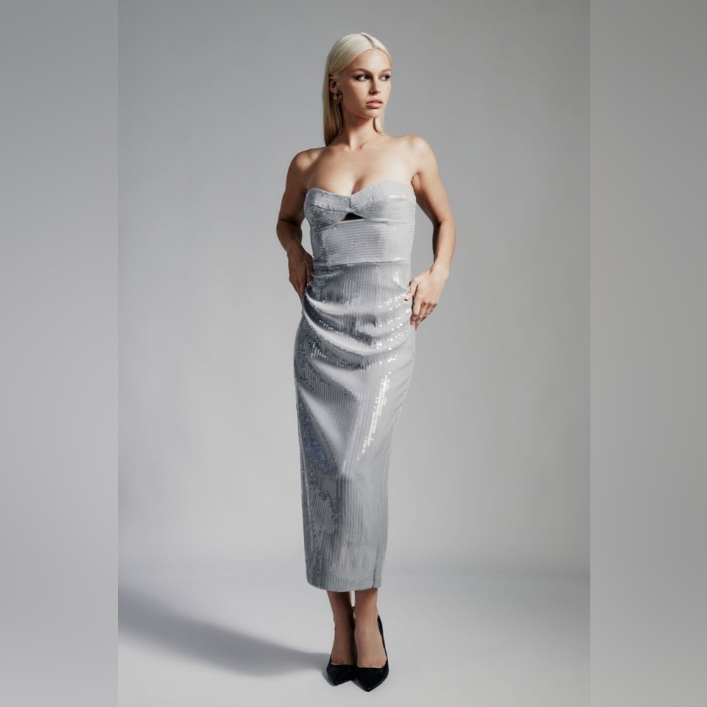 Bardot Shimmering Cutout Silver Strapless Dress Size XXL - Picture 6 of 9